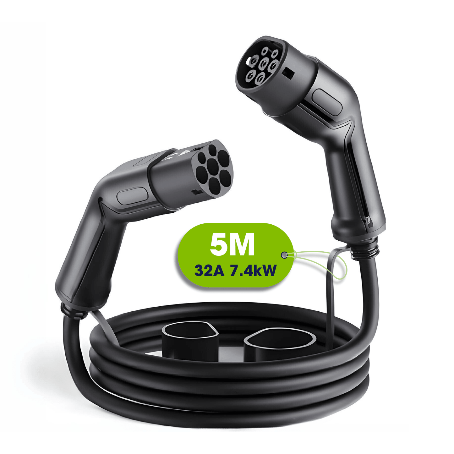 Type 2 to Type 2 EV Charging Cable | Single Phase | 32A | 7.4kW | 5 Metre | Black