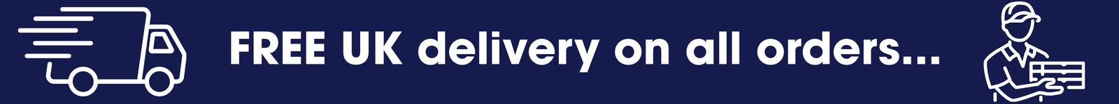 Text indicating free UK delivery on all orders with a truck and delivery person icon.