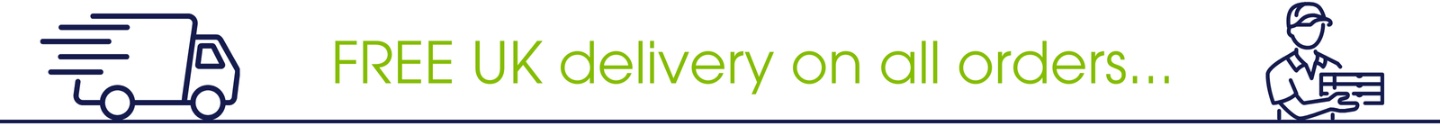 Text indicating free UK delivery on all orders with a truck and delivery person icon.