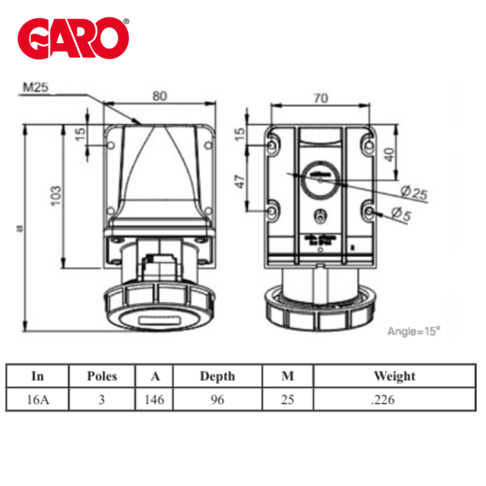 Garo UIV216-6S-RU 16A Wall Socket IP67