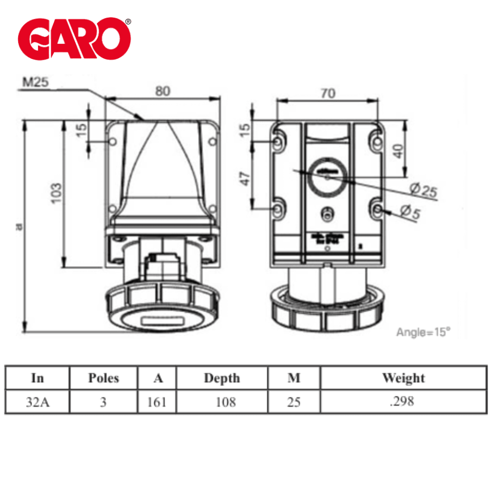 Garo UIV232-6S-RU 32A Wall Socket IP67