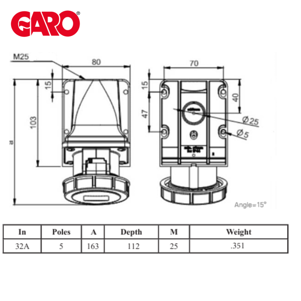 Garo UIV432-6S-RU 32A 400V Wall Socket IP67