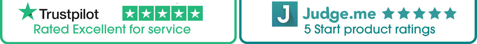 Trustpilot and Judge.me rating badges with five-star ratings.