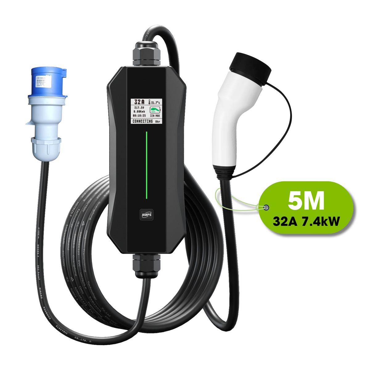 EV / Electric Car - Charging Cable - Type 2 to Type 2, 32amp, 5m