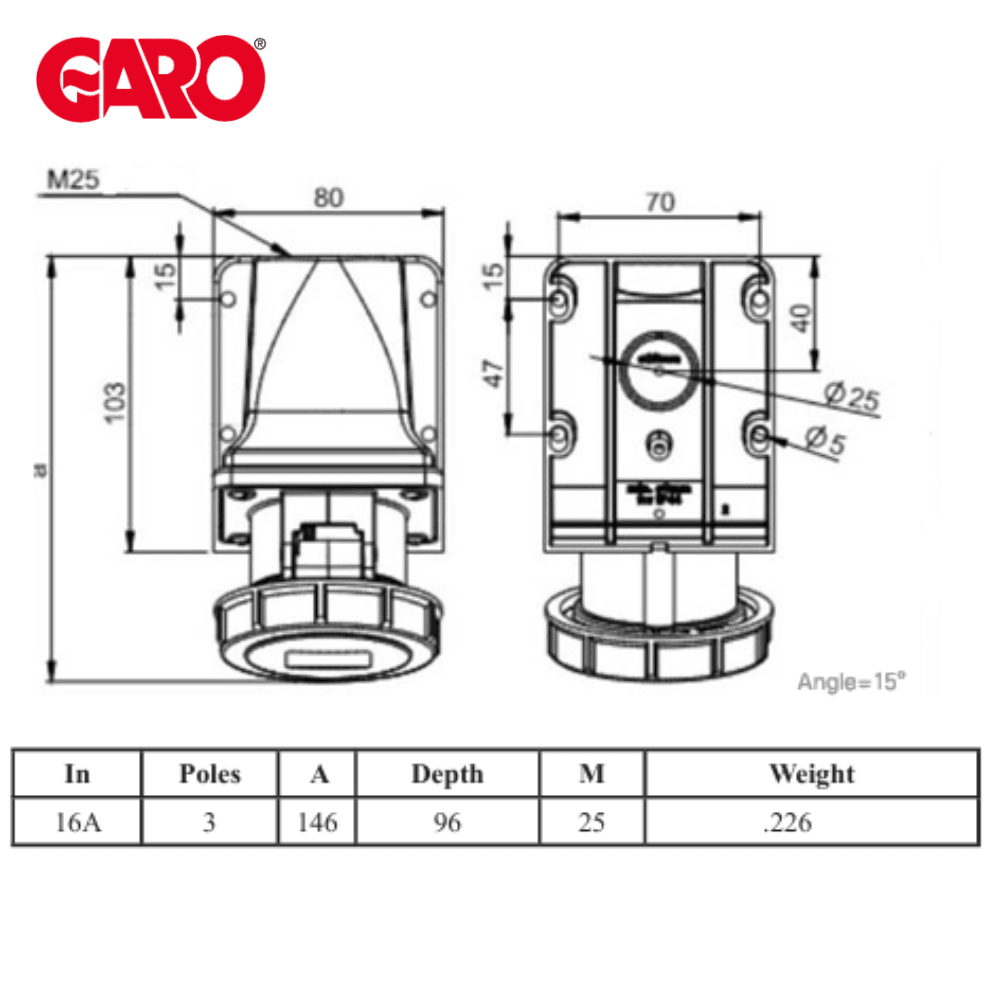 Garo UIV216 - 6S - RU 16A Wall Socket IP67 - Third Rock Energy
