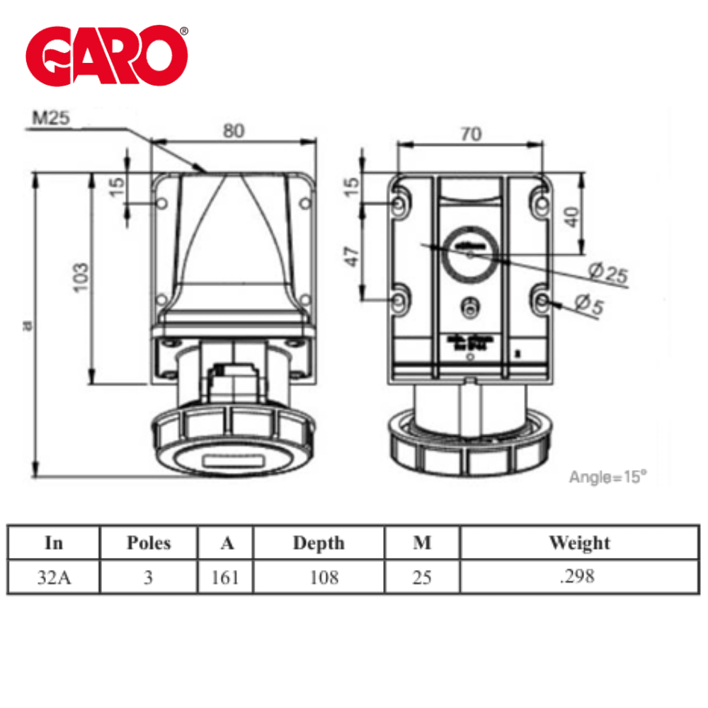 Garo UIV232 - 6S - RU 32A Wall Socket IP67 - Third Rock Energy