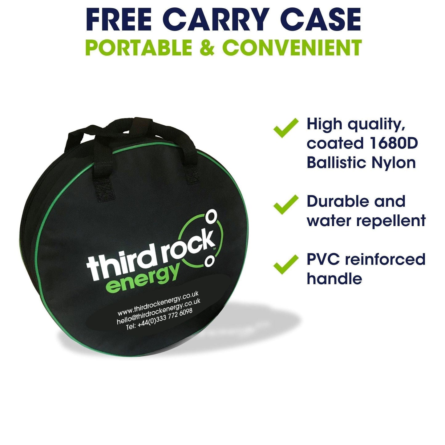 Type 2 - 16A Portable EV charger bundle - 10 Metre with 3 Pin adapter, Wall Bracket & carry bag - Third Rock Energy