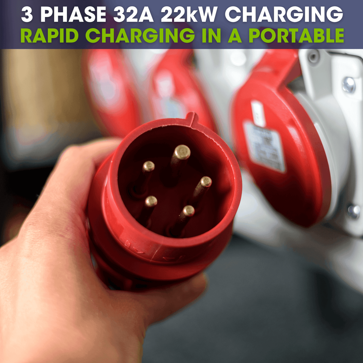 Type 2, 3 Phase Portable EV Charger to 5 pin Plug, 400V, 32A Variable, 22kW, 5 Metre - Third Rock Energy