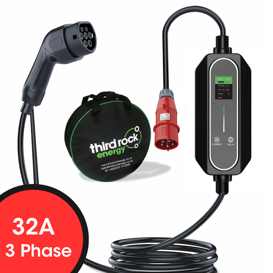 Type 2, 3 Phase Portable EV Charger to 5 pin Plug, 400V, 32A Variable, 22kW, 5 Metre - Third Rock Energy