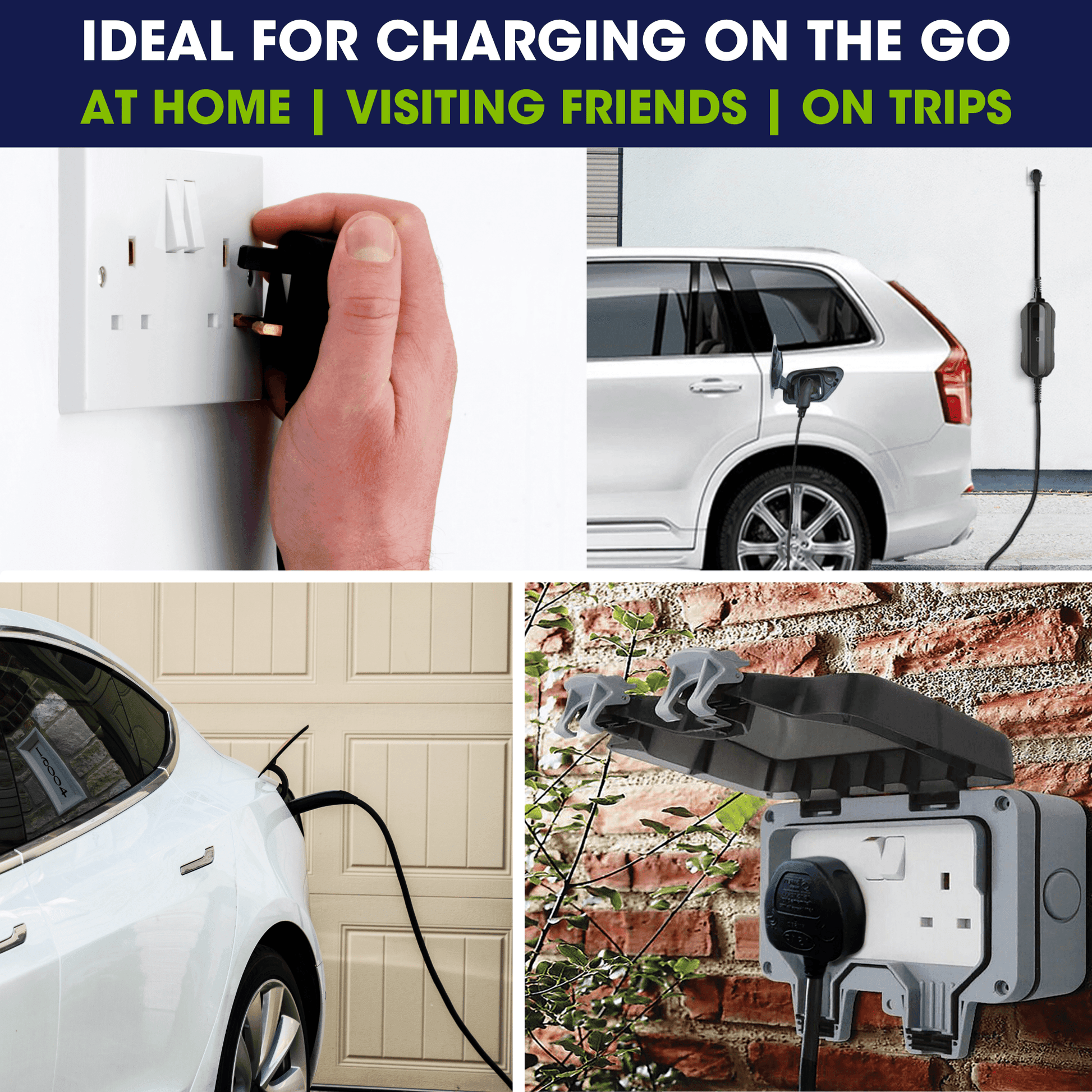Type 2 Portable EV Charger 6A - 13A Variable, 3kW, UK 3 Pin Plug, 7 Metre - Third Rock Energy
