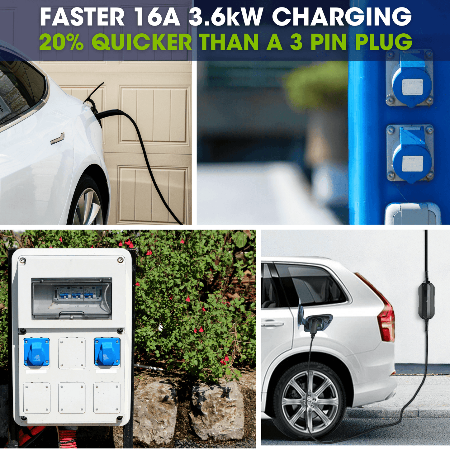 Type 2 to 16A Commando Plug, Portable EV Charger, 6A - 16A Variable, 3.6kW, 10 Metre - Third Rock Energy