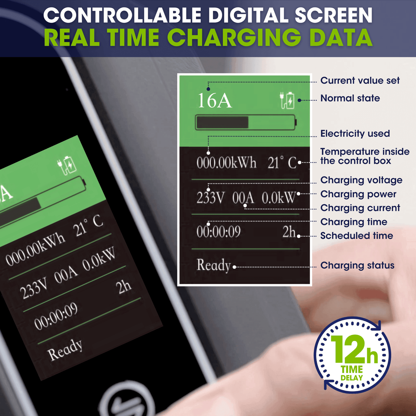 Type 2 to 16A Commando Plug, Portable EV Charger, 6A - 16A Variable, 3.6kW, 10 Metre - Third Rock Energy