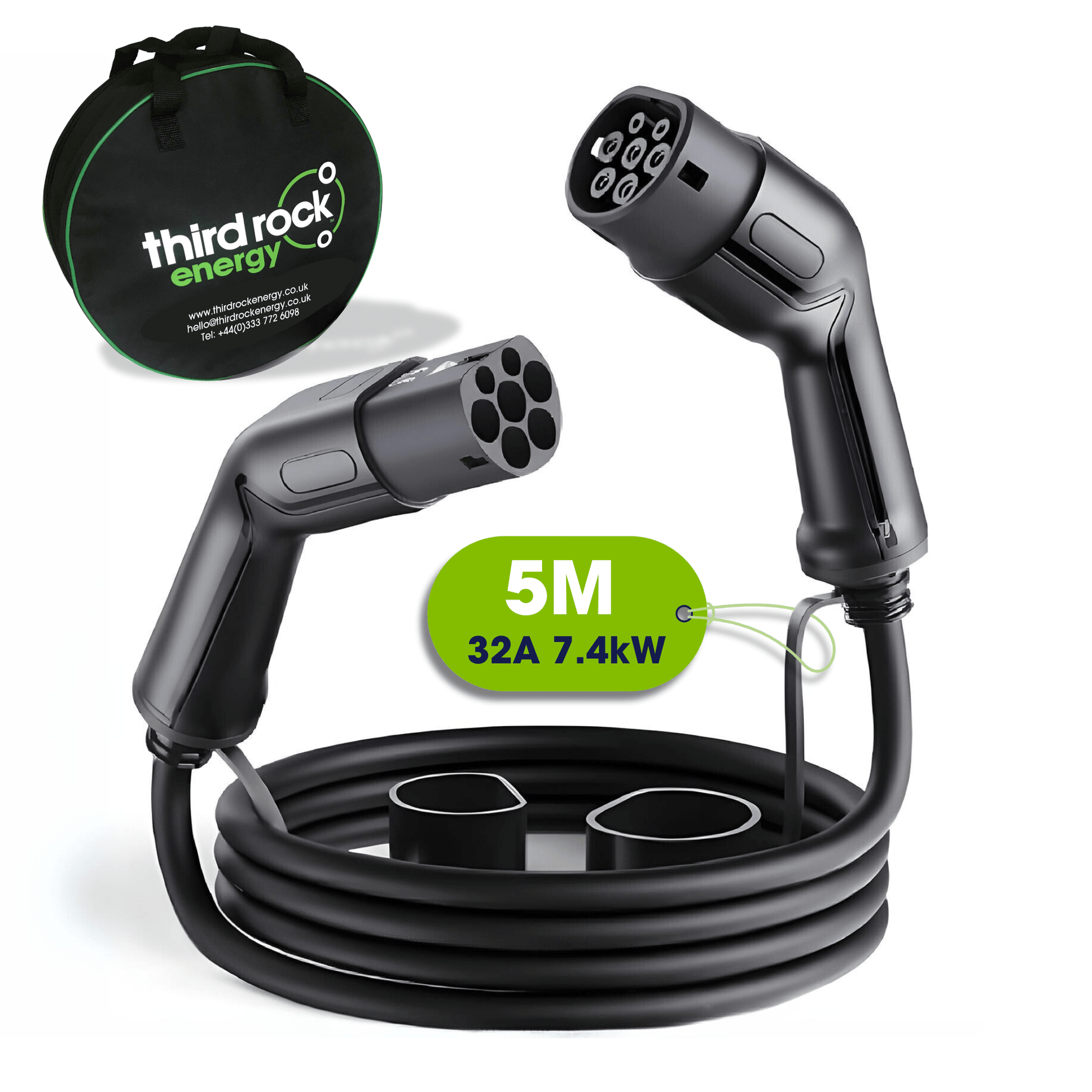 Type 2 to Type 2 EV Charging Cable | Single Phase | 32A | 7.4kW | 10 Metre | Black - Third Rock Energy