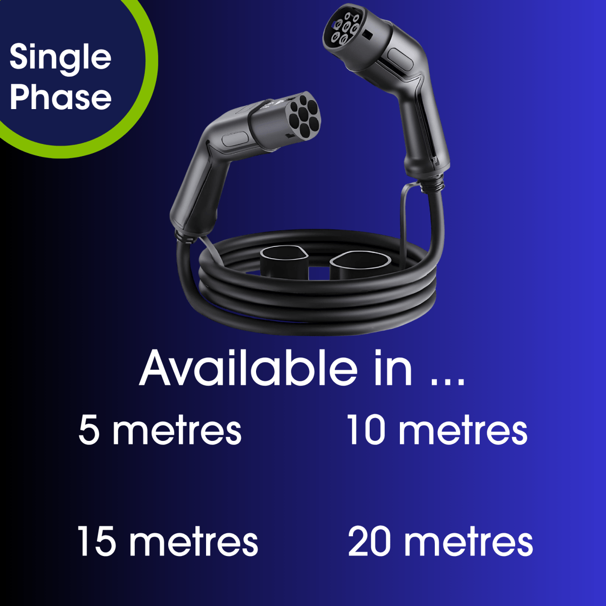Type 2 to Type 2 EV Charging Cable - Single Phase, 32A, 7.4kW, 20 Metre - Third Rock Energy