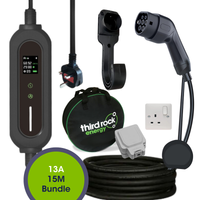 Type 2 - 15 Metre- 13A Portable EV Charger bundle with 13A Outdoor Socket IP66, Wall Bracket & Carry Bag