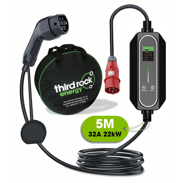 3 Phase Portable EV Charger | Type 2 to 32A CEE | 10A to 32A Variable | 22kW | 5 Metre - Third Rock Energy