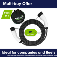 PACK OF 5 x Type 2 to Type 2 EV Charging Cable | Single Phase | 32A | 7.4kW | 5 Metre