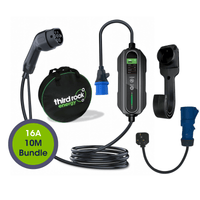 Type 2 - 16A Portable EV charger 10 Metre with 3 Pin adapter and Wall Bracket & Carry Bag