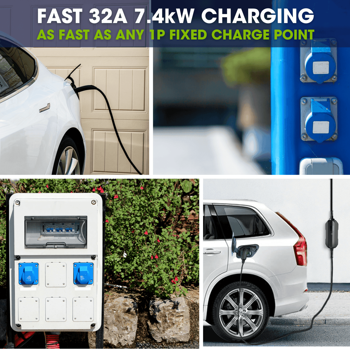 Type 2 to Commando Plug | EV Portable Charger with 12 hour Time Delay | 6A to 32A Variable | 7.4kW | 10 Metre - Third Rock Energy