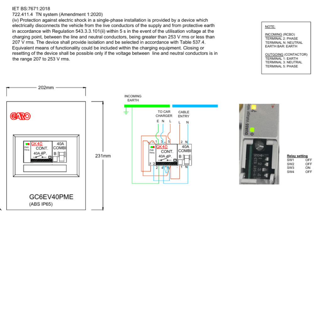 Garo GC6EV40PME IP65 Consumer Unit Type A RCBO with PME for Single Phase EV Chargers