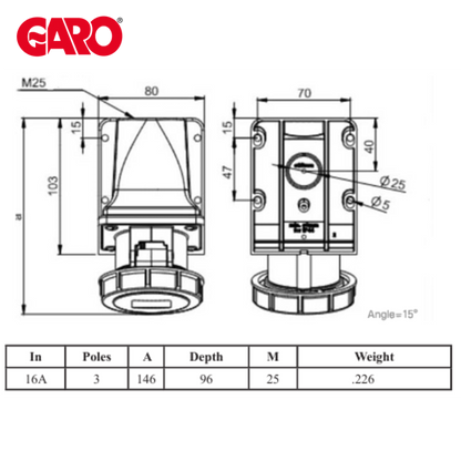 Garo UIV216-6S-RU 16A Wall Socket IP67