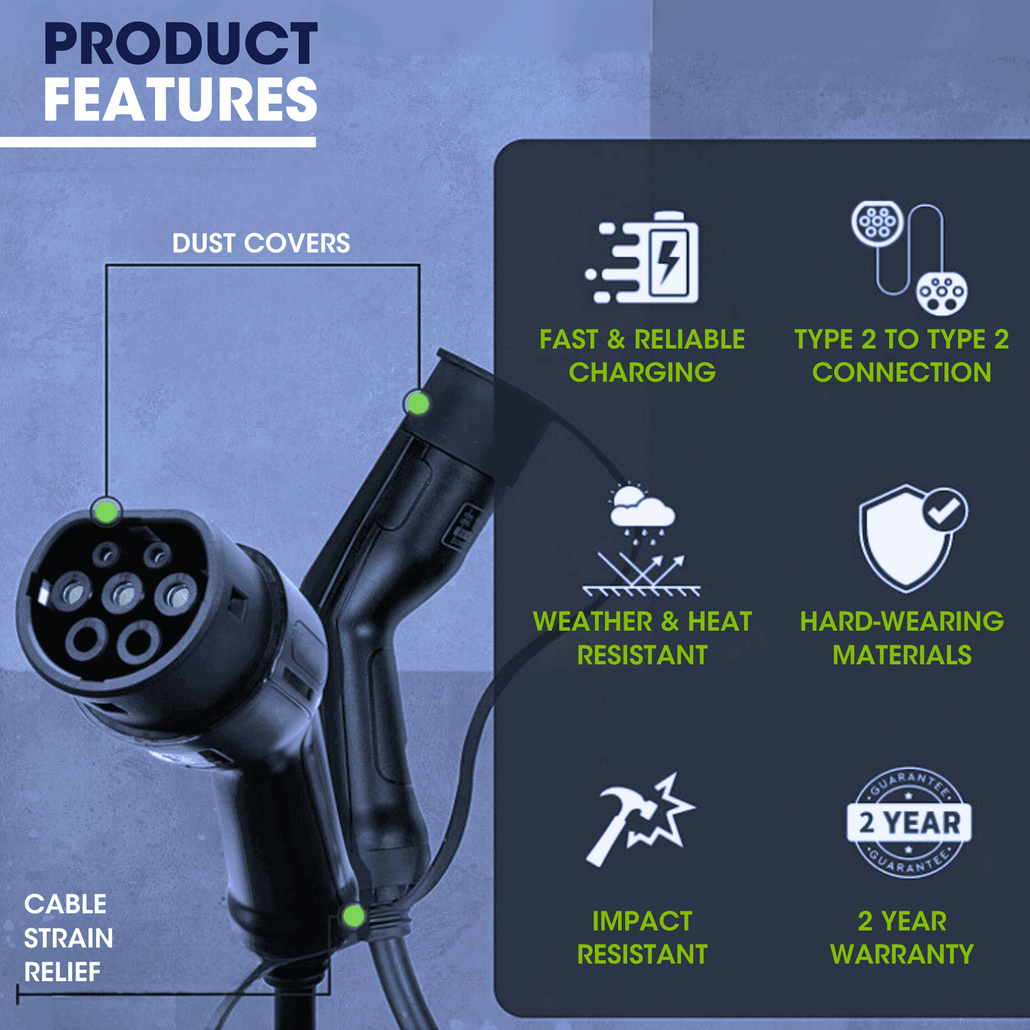 Type 2 to Type 2 EV Charging Cable | Single Phase | 32A | 7.4kW | 15 Metre | Black - Third Rock Energy