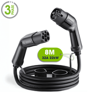 Type 2 to Type 2 EV Charging Cable | Three Phase | 32A | 22kW | 8 Metre | Black - Third Rock Energy