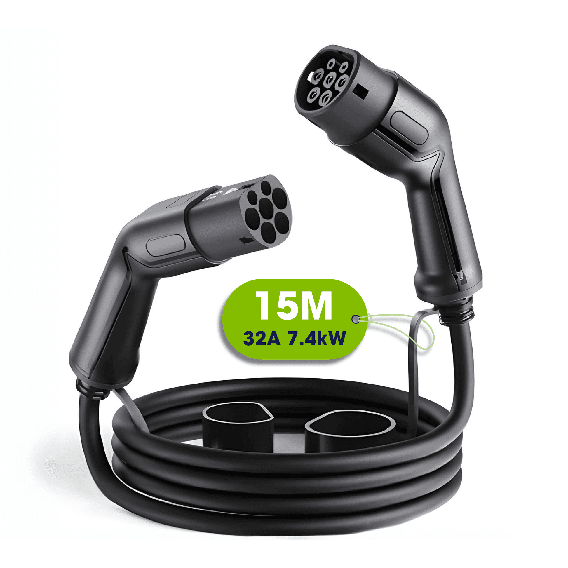 Type 2 to Type 2 EV Charging Cable | Single Phase | 32A | 7.4kW | 15 Metre | Black - Third Rock Energy
