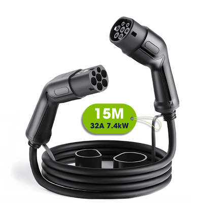 Type 2 to Type 2 EV Charging Cable | Single Phase | 32A | 7.4kW | 15 Metre | Black - Third Rock Energy