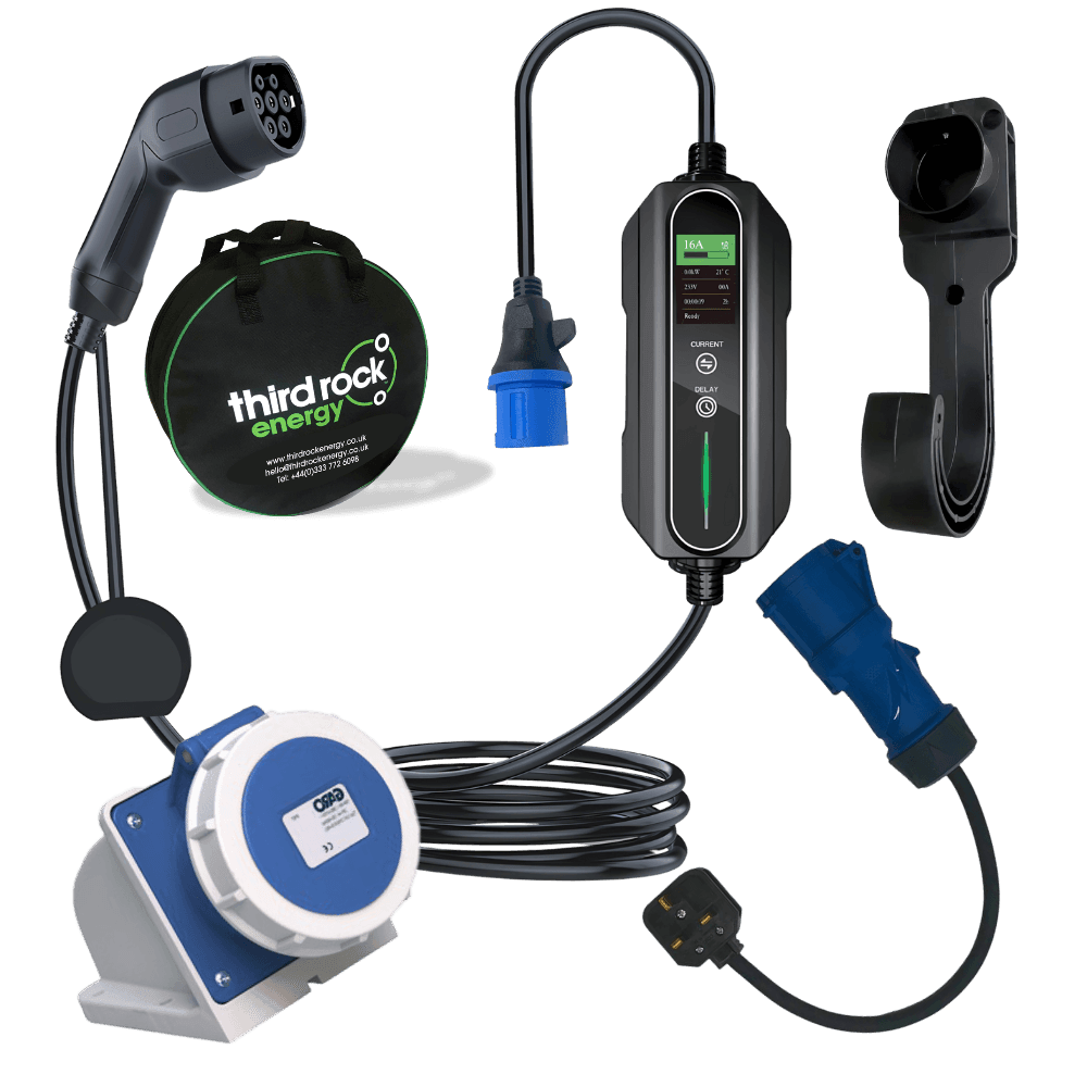 Type 2 portable EV charger 16 Amp 5 metre with 16A socket & 13A adaptor
