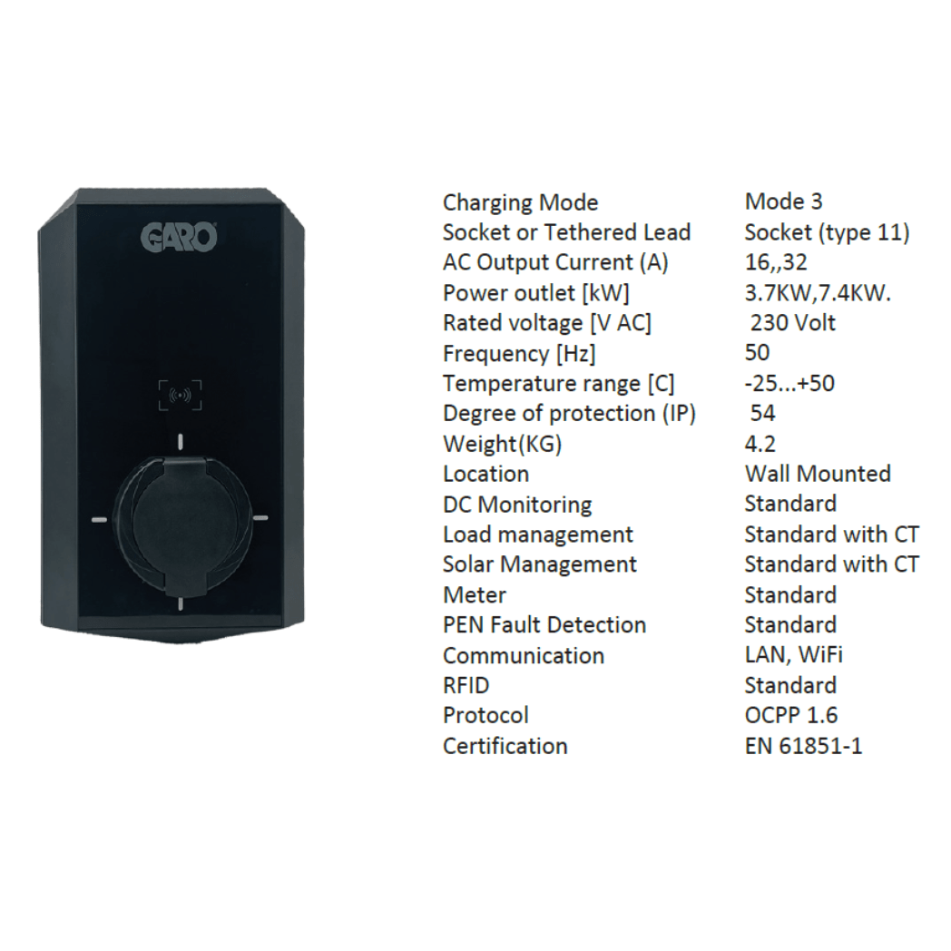 Garo GEV 7.4O Home EV Charging Unit 7.4kW Socketed - Third Rock Energy