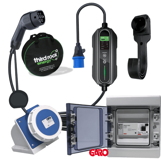 Type 2 - 10 METRE 32A Portable EV charger with Garo PME unit, 32A socket IP67, cradle & bag - Third Rock Energy