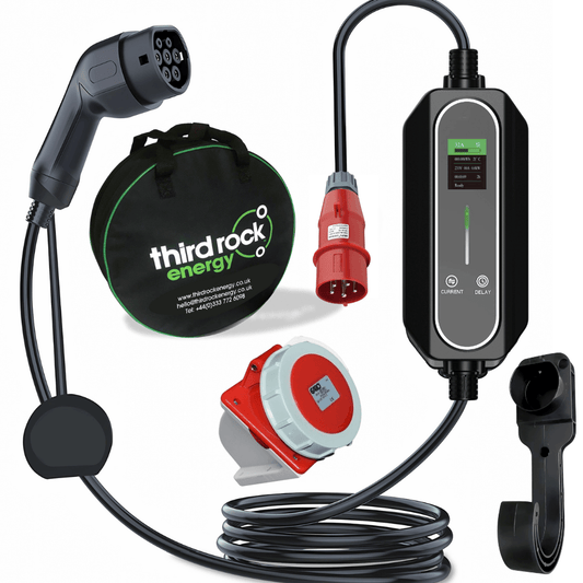 Type 2 - 5 METRE 32A, 3 Phase Portable EV charger with 32A socket IP67, cradle & bag - Third Rock Energy