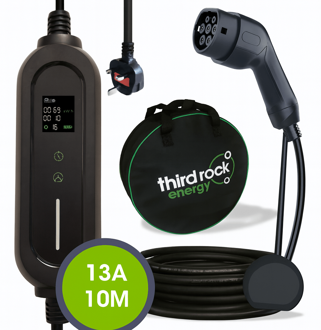 13A, 3kW Type 2 Portable EV Charger | Variable 6A - 13A (1.4kW - 3kW) | UK 3 - Pin Plug | 10m cable – Electric Vehicle Portable Chargers – Third Rock Energy