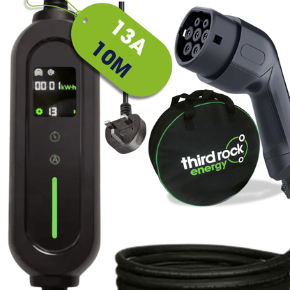 Type 2 Portable EV Charger 6A - 13A Variable, 3kW, UK 3 Pin Plug, 10 Metre - Third Rock Energy
