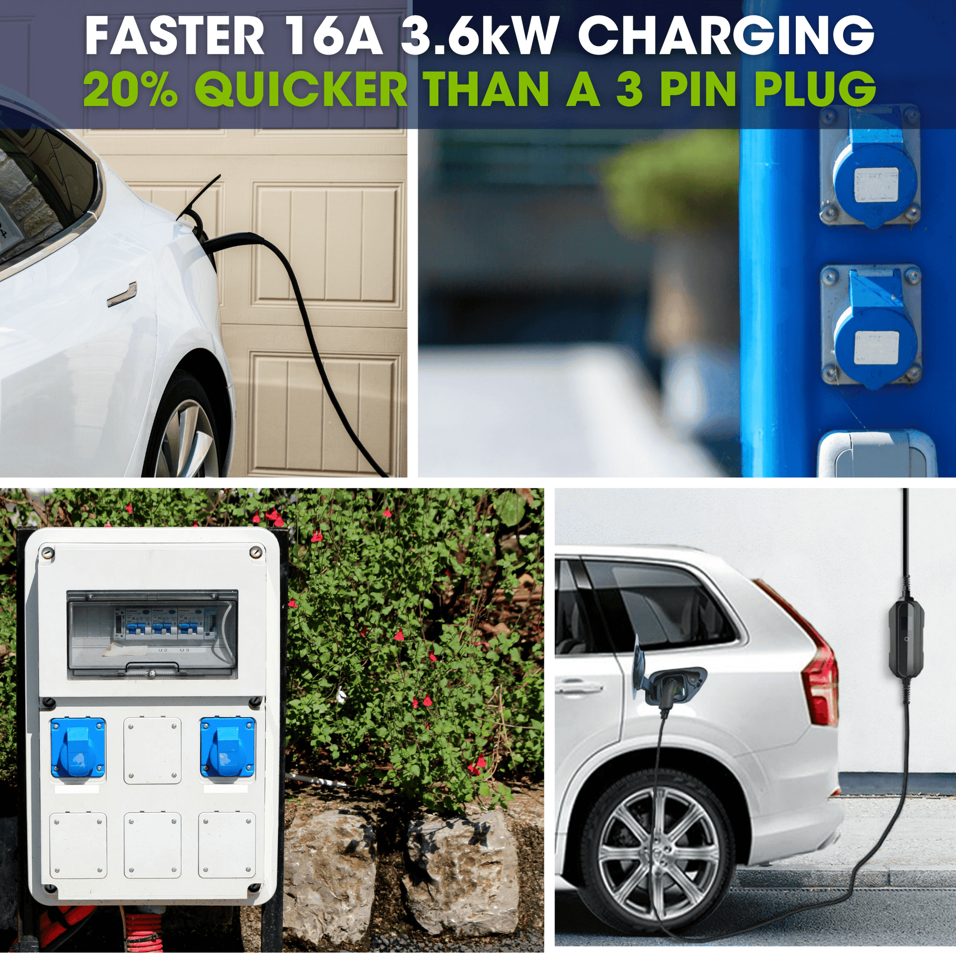 Type 2 to 16A Commando Plug, Portable EV Charger, 6A - 16A Variable, 3.6kW, 5 Metre - Third Rock Energy