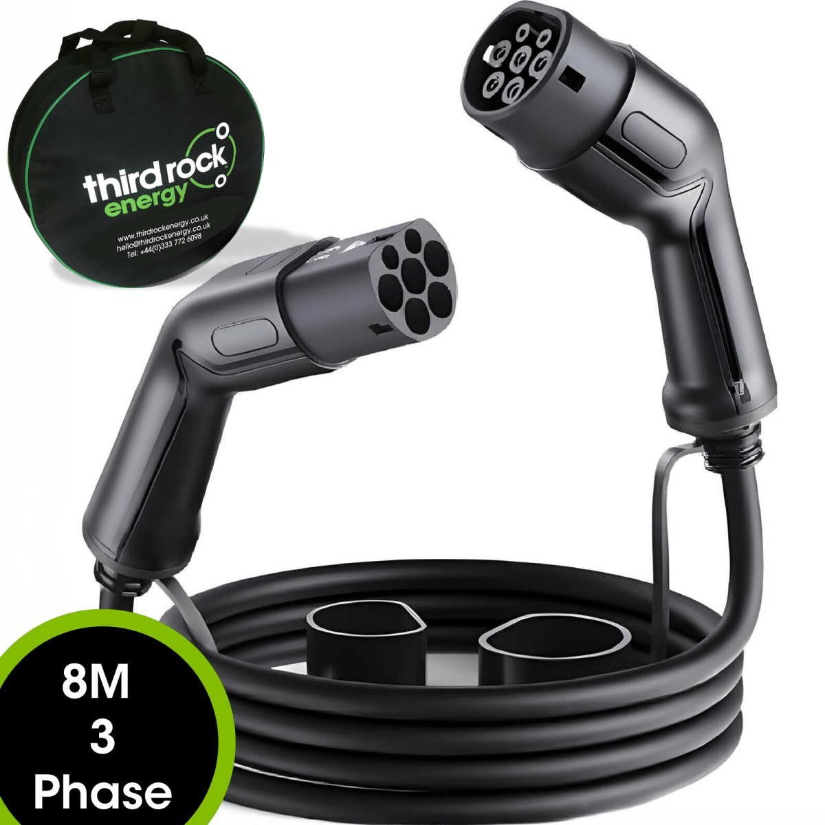 Type 2 to Type 2 EV Charging Cable - 3 Phase, 32A, 22kW, 8 Metre - Third Rock Energy