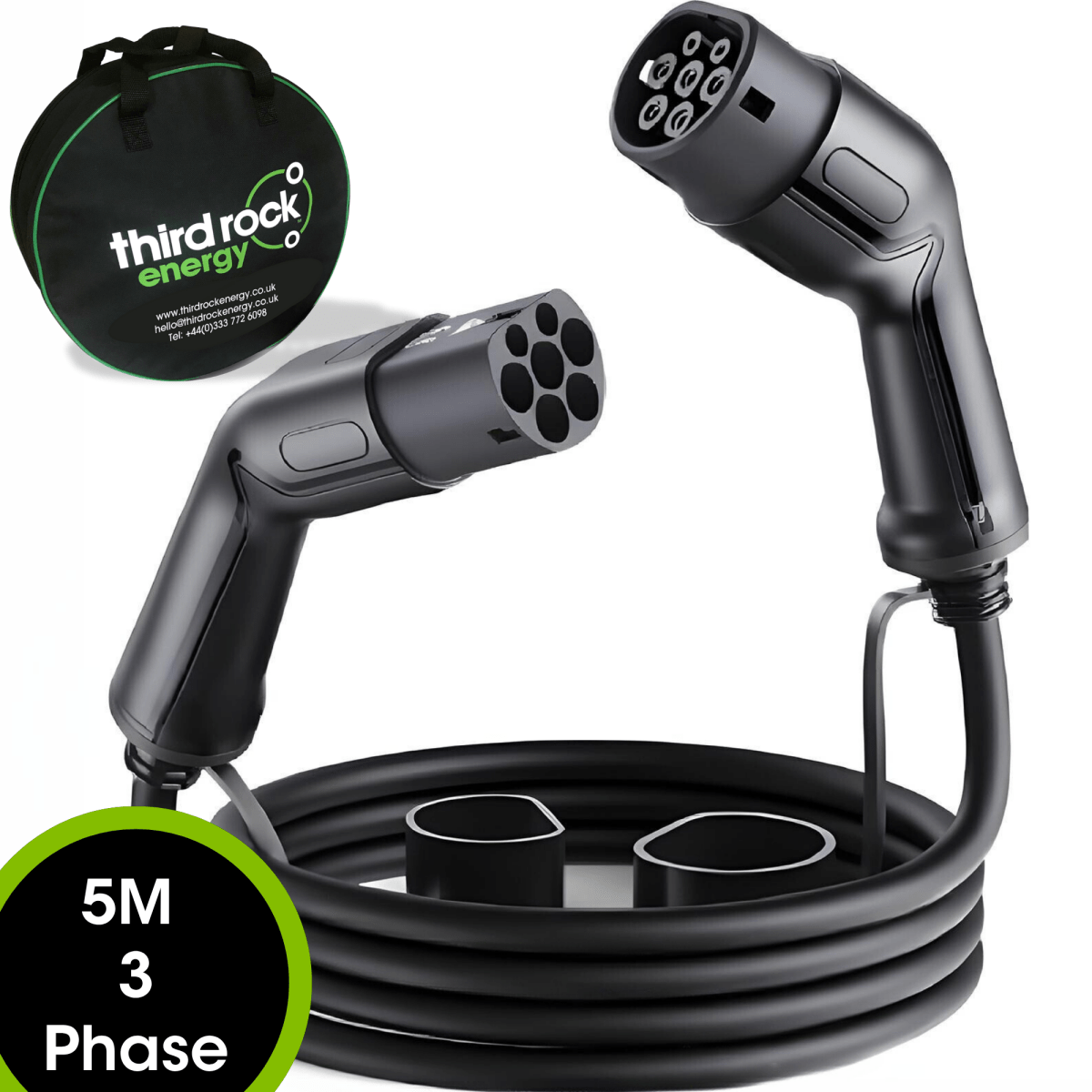 Type 2 to Type 2 EV Charging Cable | Three Phase | 32A | 22kW | 5 Metre | Black - Third Rock Energy